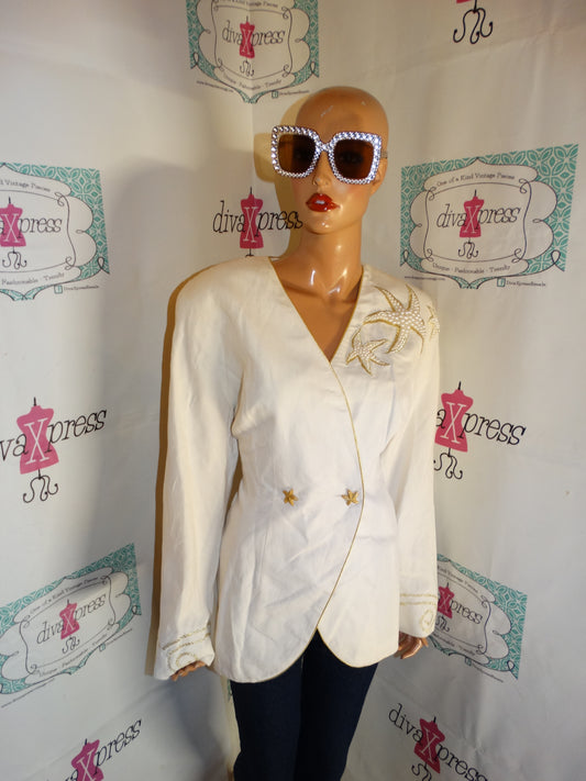 Vintage Magali Cream/Gold Star Beaded Blazer Size XL