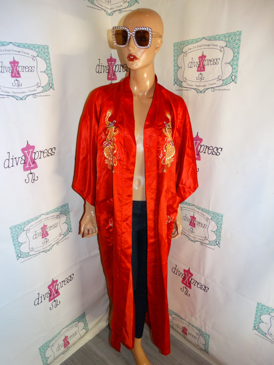 Vintage Pearls Red Dragon Silk Kimono Size 1x