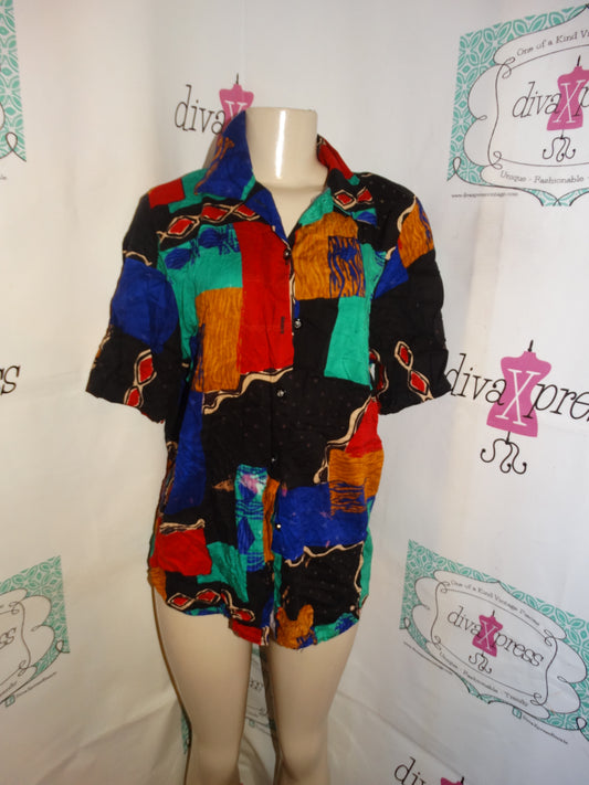 Vintage Studio C Black Colorful Blouse Size M-L