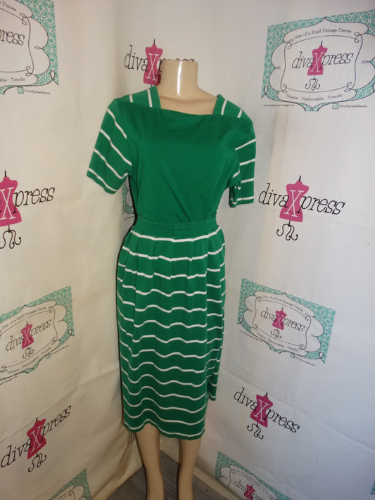 Vintage Talbots Green/White Stripe Skirt Set Size L