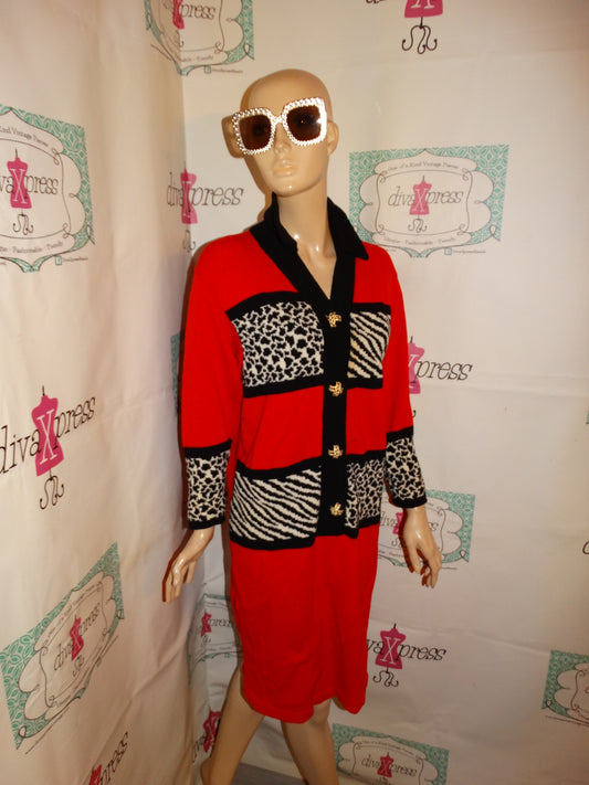 Vintage Red/Black/White Sweater Dress Size M-L