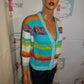 Vintage White Colorful Turquoise Cardigan Size S