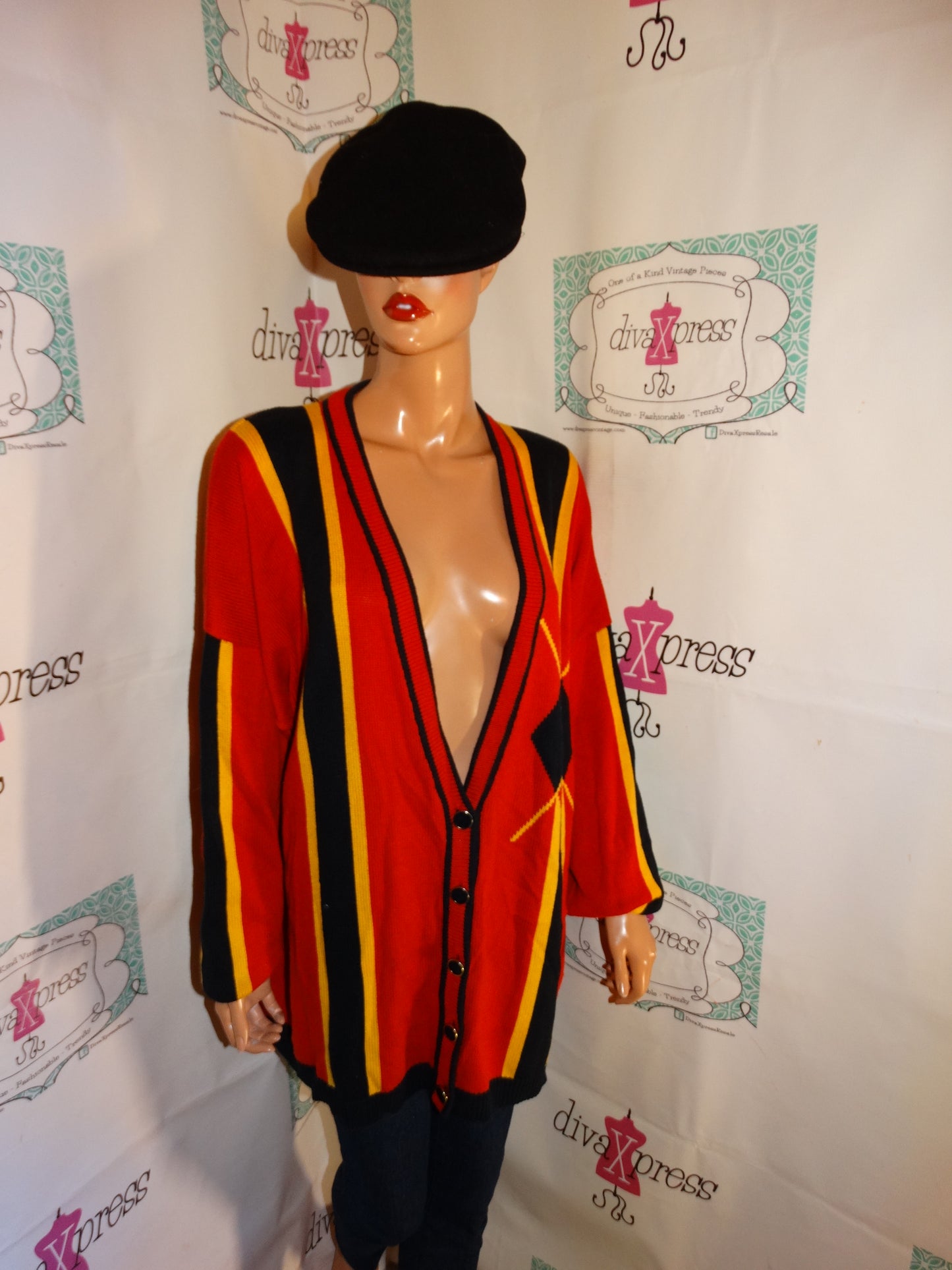 Vintage Marie Christina Red/Yellow Stripe Cardigan Sweater Size 3x