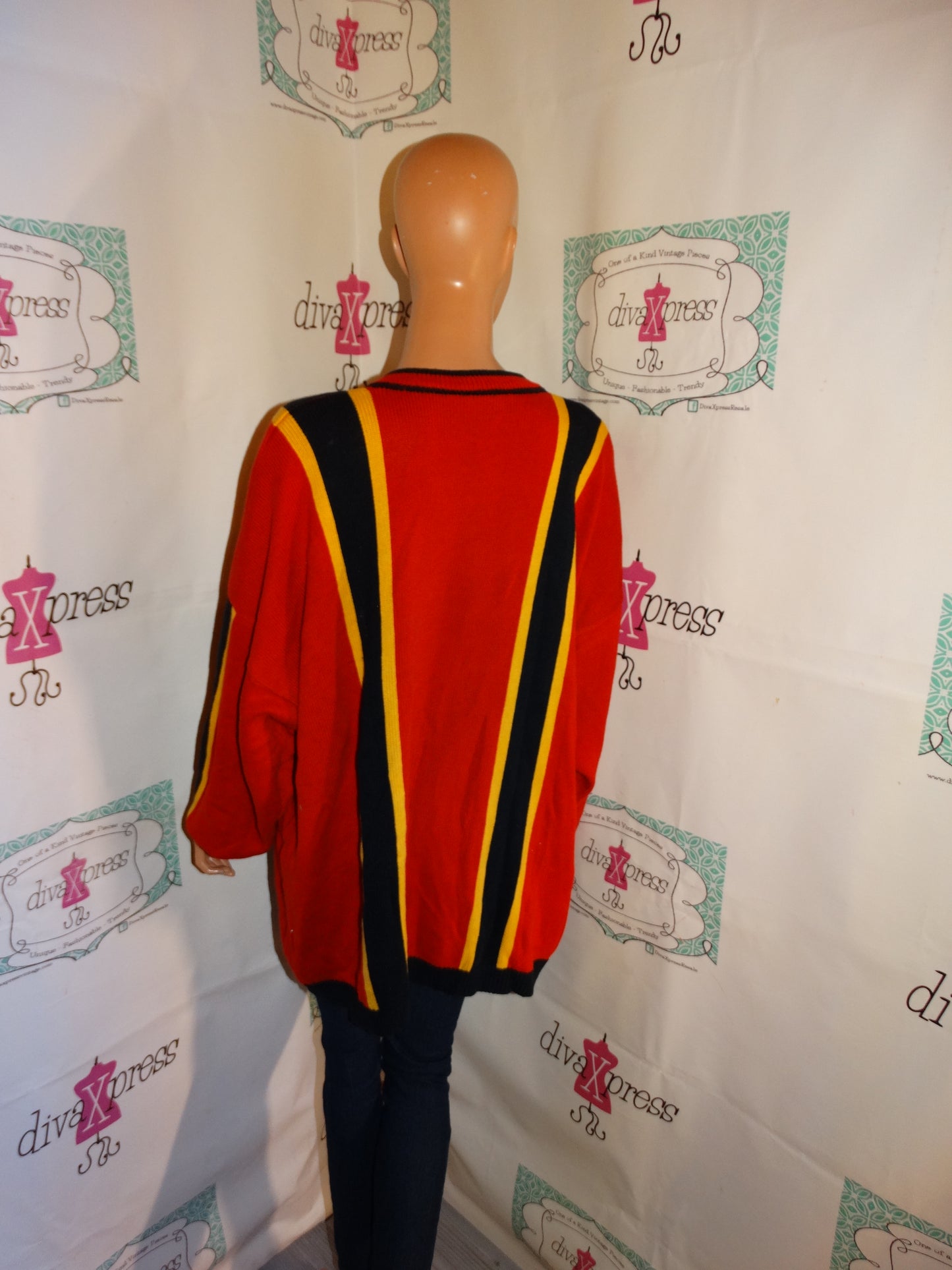 Vintage Marie Christina Red/Yellow Stripe Cardigan Sweater Size 3x