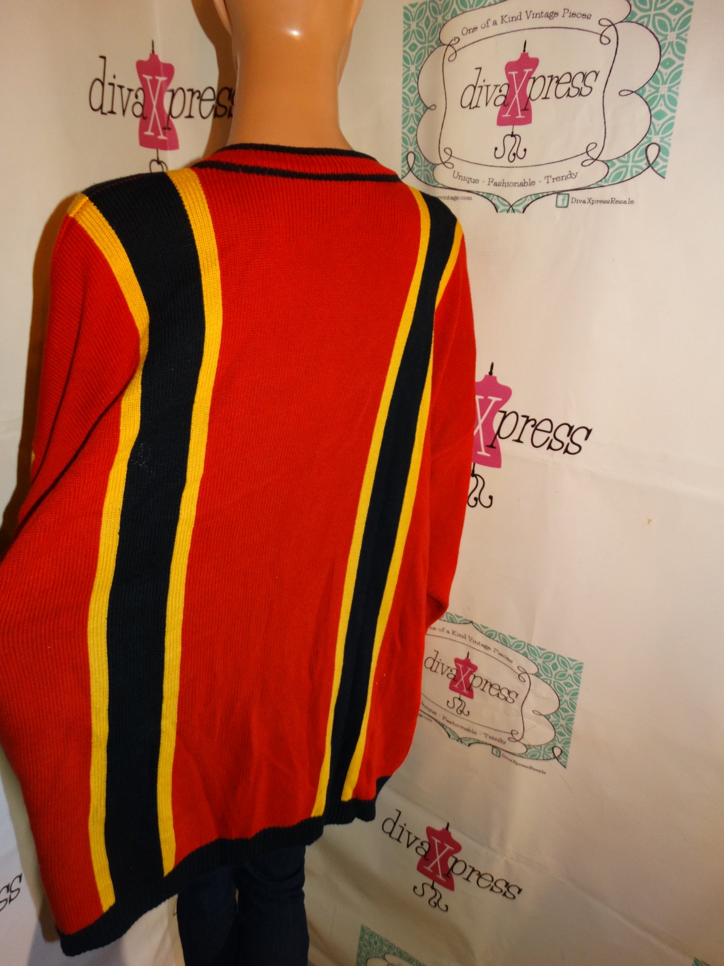 Vintage Marie Christina Red/Yellow Stripe Cardigan Sweater Size 3x