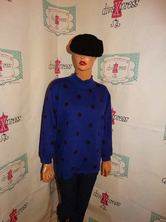 Vintage Moments Purple/Black Polka Dot Sweat Shirt Size M