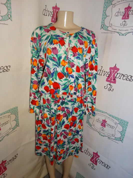Vintage Willow Ridge White Floral 2 Piece Skirt Set Size XL