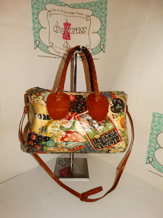 Vintage Tan Colorful Leather Handle Speedy Style Purse Size M