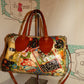 Vintage Tan Colorful Leather Handle Speedy Style Purse Size M