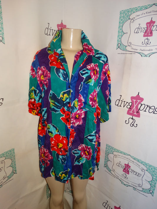 Vintage Partners Green Floral Blouse Size XL