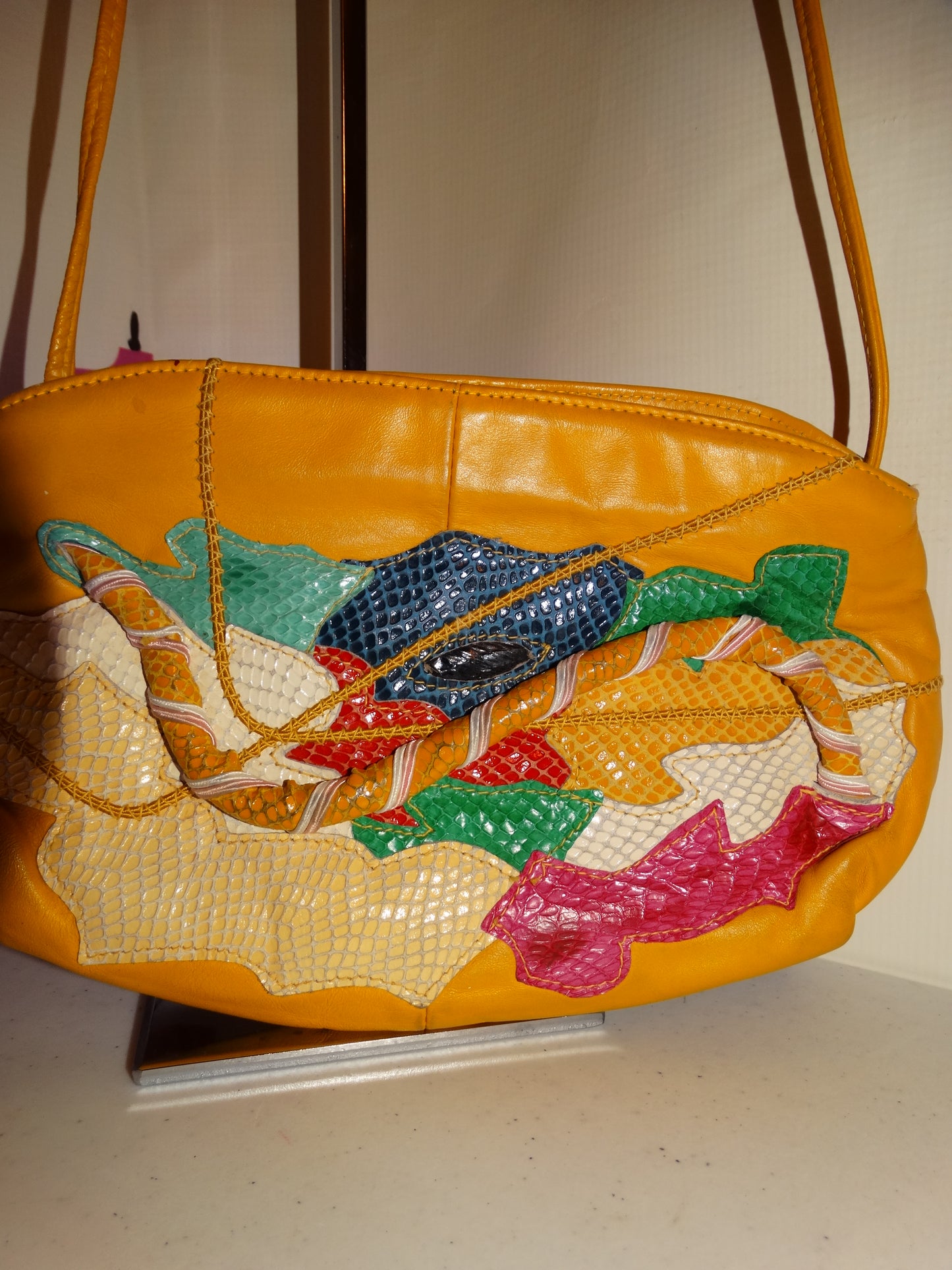 Vintage Yellow Leather/Snake Skin Clutch  Size S