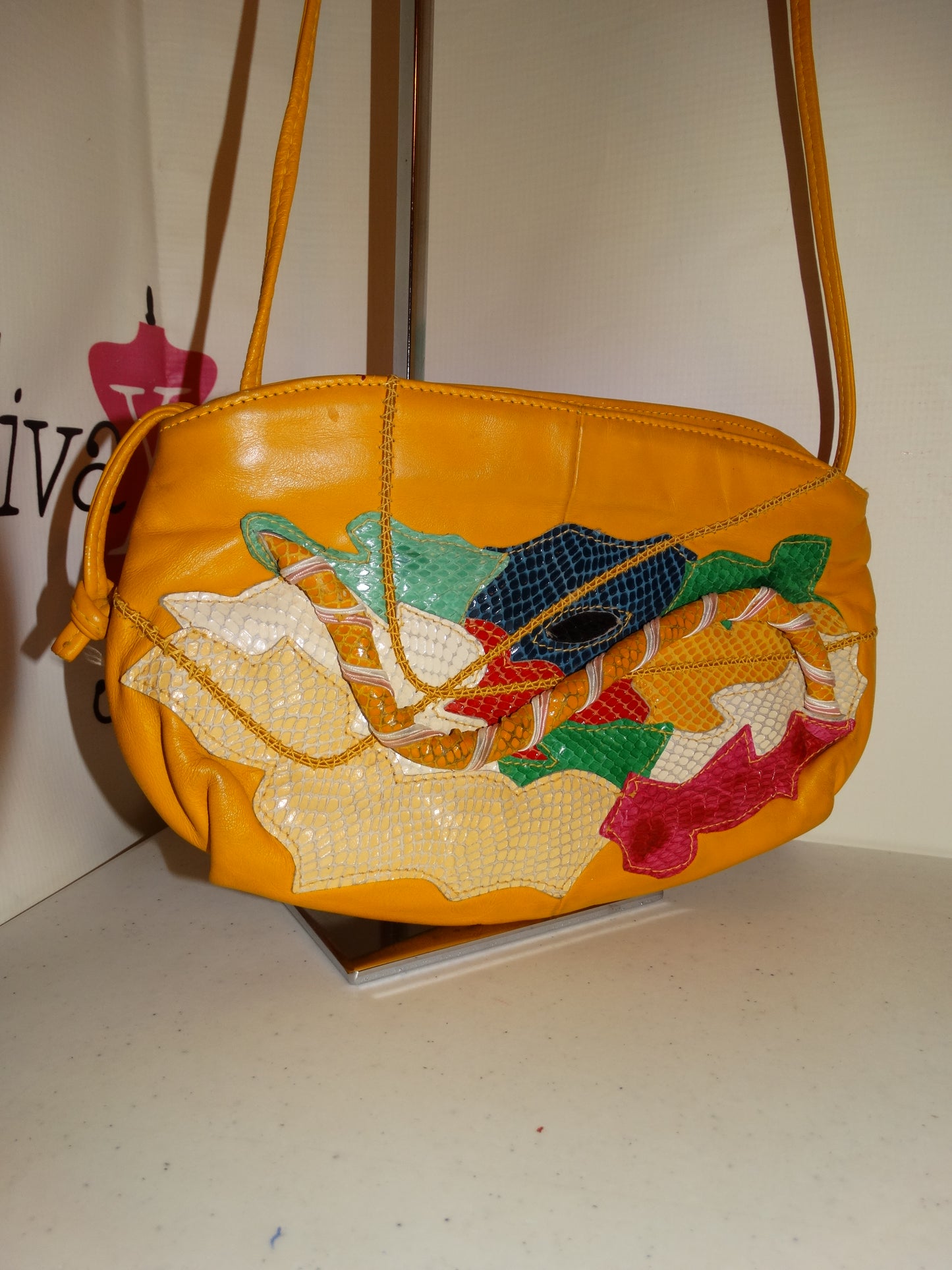 Vintage Yellow Leather/Snake Skin Clutch  Size S