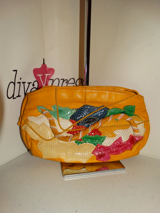 Vintage Yellow Leather/Snake Skin Clutch  Size S