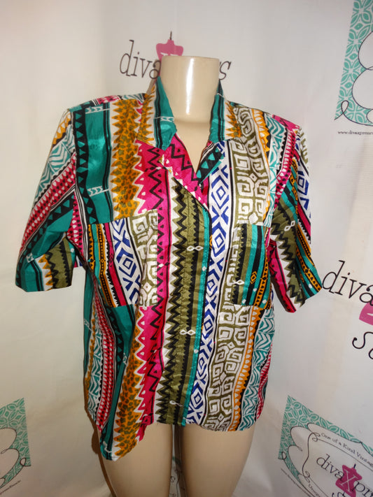 Vintage Notations White Colorful Blouse Size M