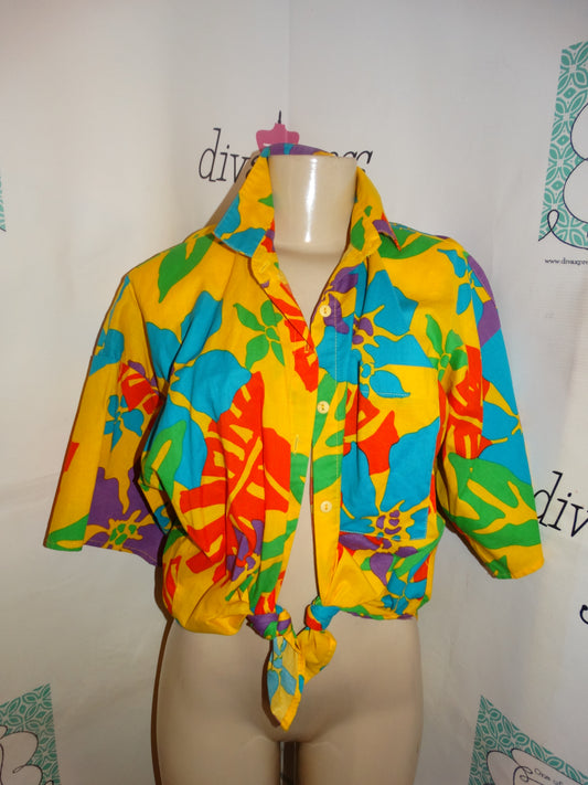 Vintage Sassafrais Yellow Floral Top Size M