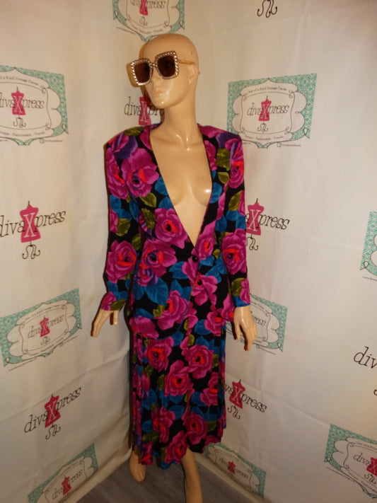 Vintage Option Black/Pink Floral 2 Piece Skirt Set Size M