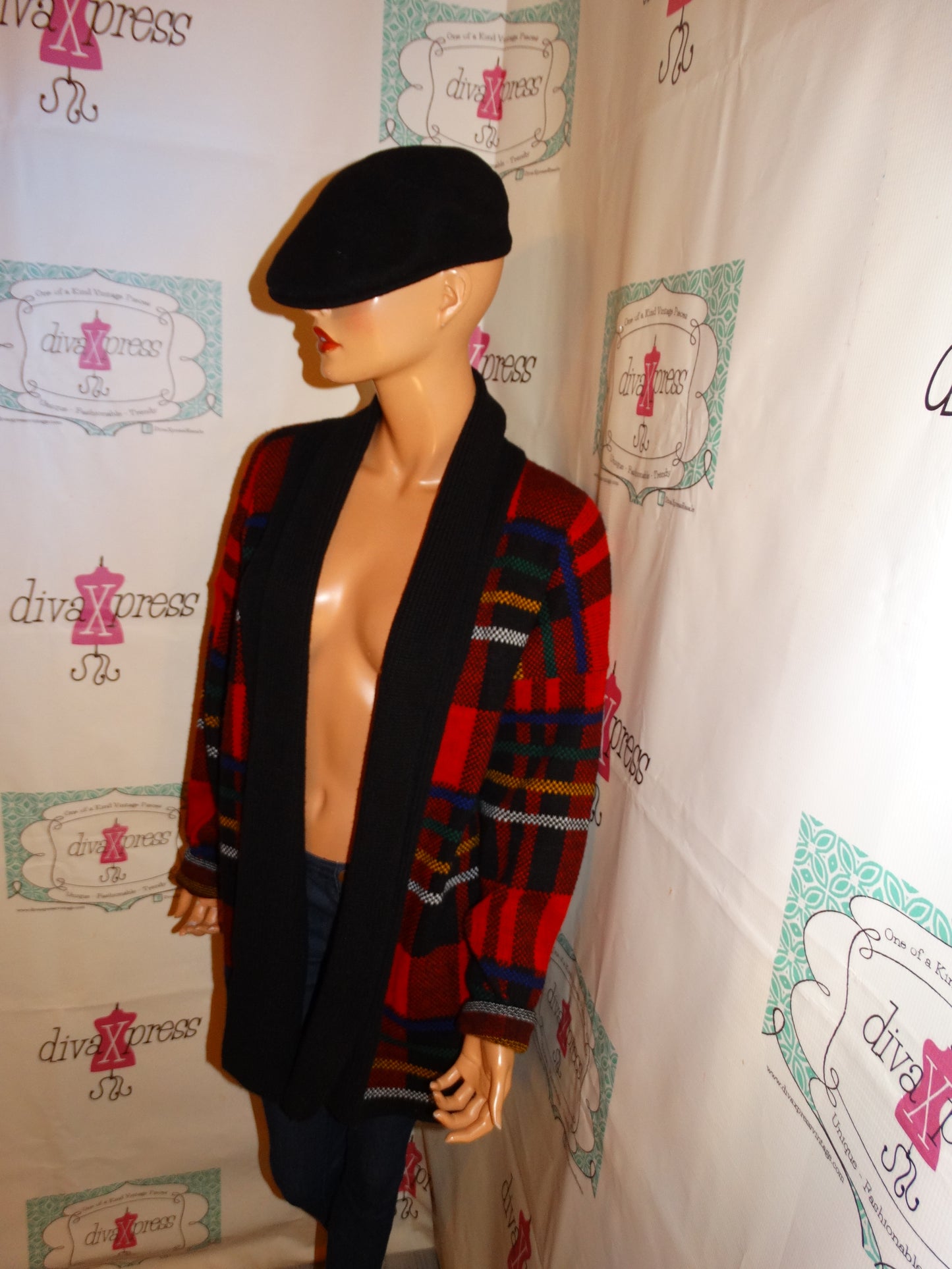 Vintage JJ Brown Red/Black Sweater Throw Size XL