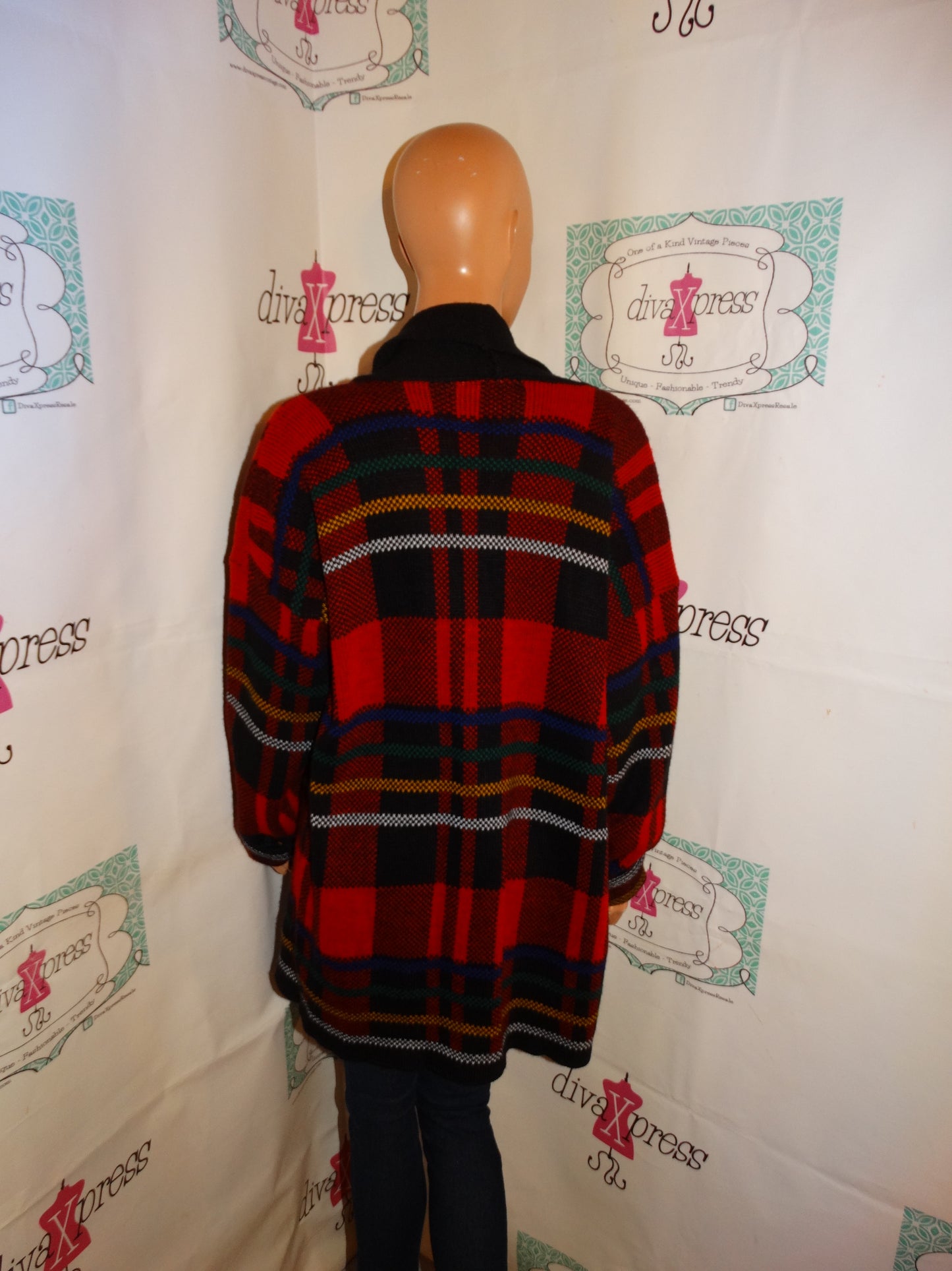 Vintage JJ Brown Red/Black Sweater Throw Size XL