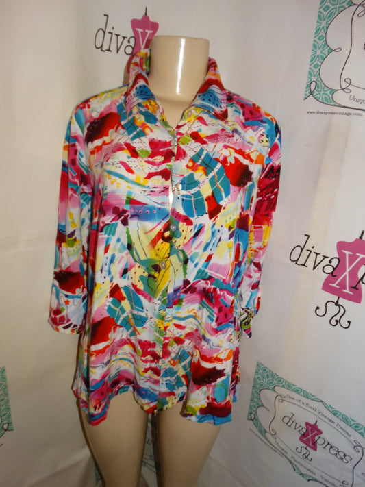 Vintage Parsley Pink White Colorful Blouse Size M