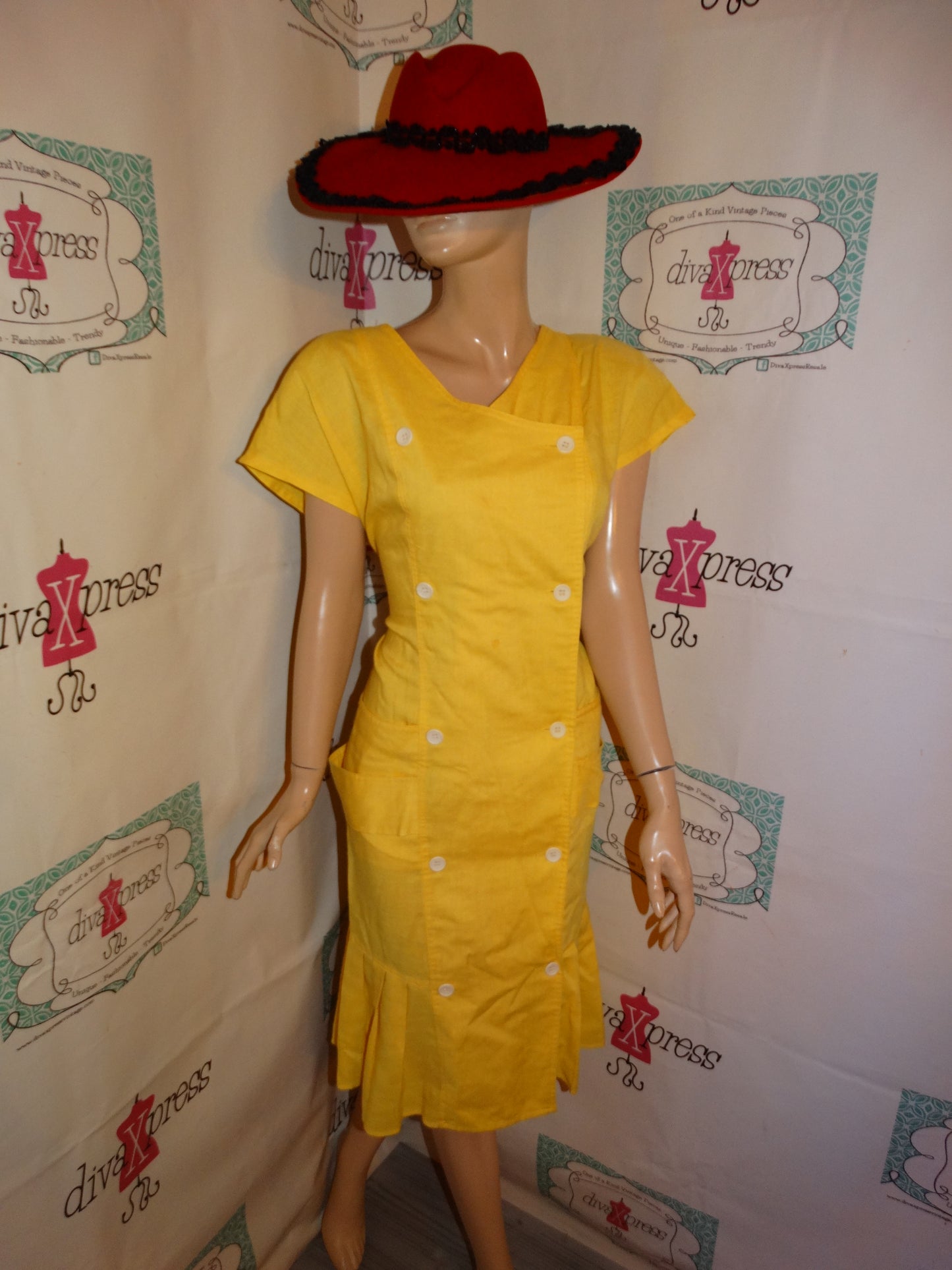 Vintage LaEdoute Yellow Dress Size L