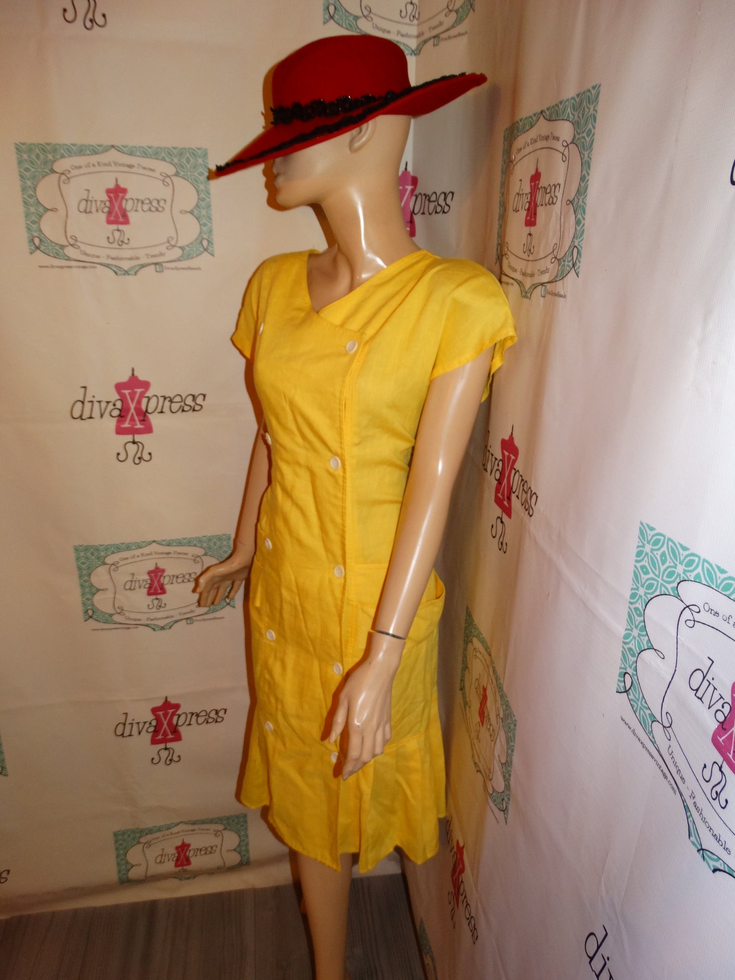 Vintage LaEdoute Yellow Dress Size L