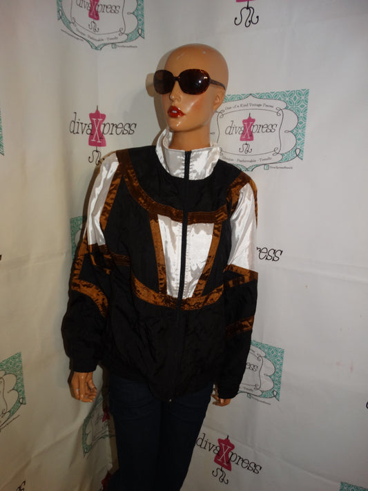 Vintage Sunterra White/Black Bronze Bomber Jacket Size L