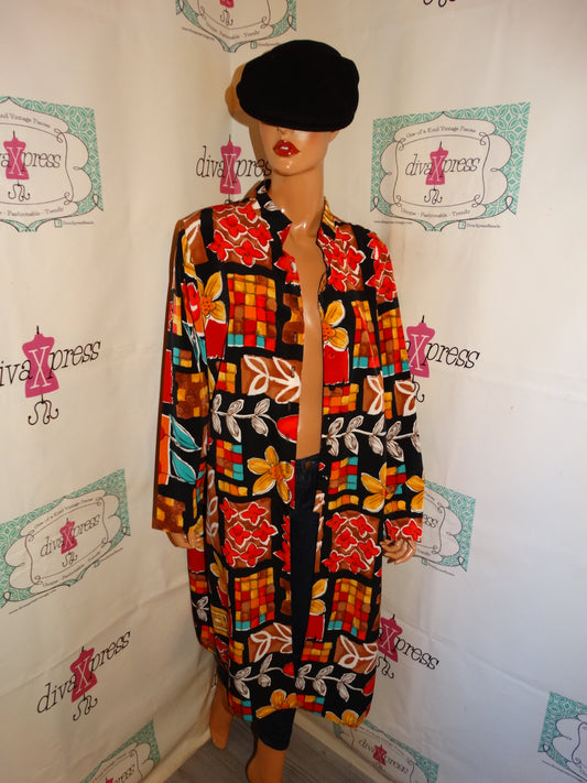 Vintage Sue Brett Black Colorful Throw Size 1x