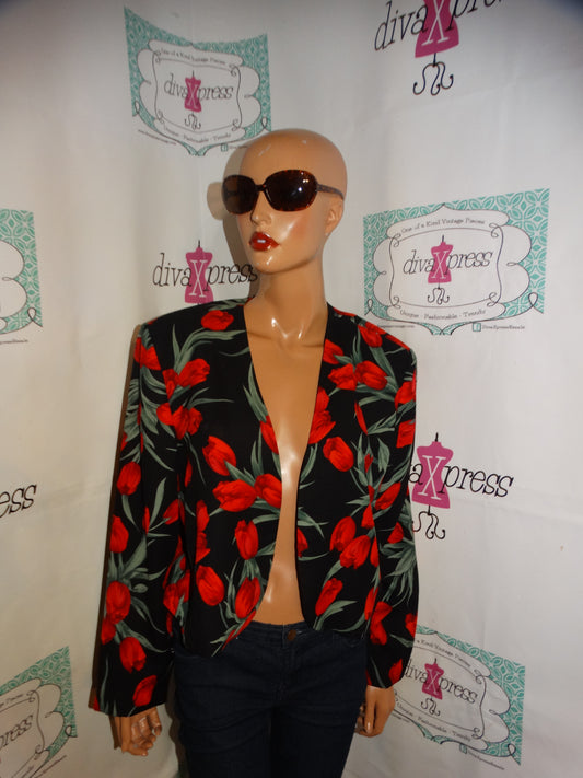 Vintage Leslie Fay Black Rose Throw Size M