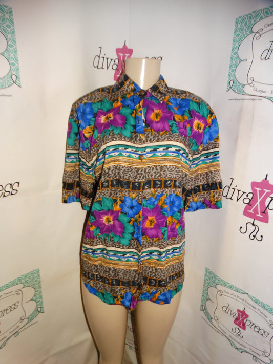 Vintage Kathie Lee Black/Pink Floral Blouse Size M