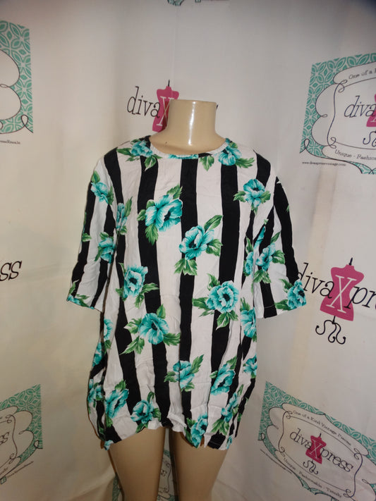 Vintage Koret Black/White Floral Blouse Size 2x