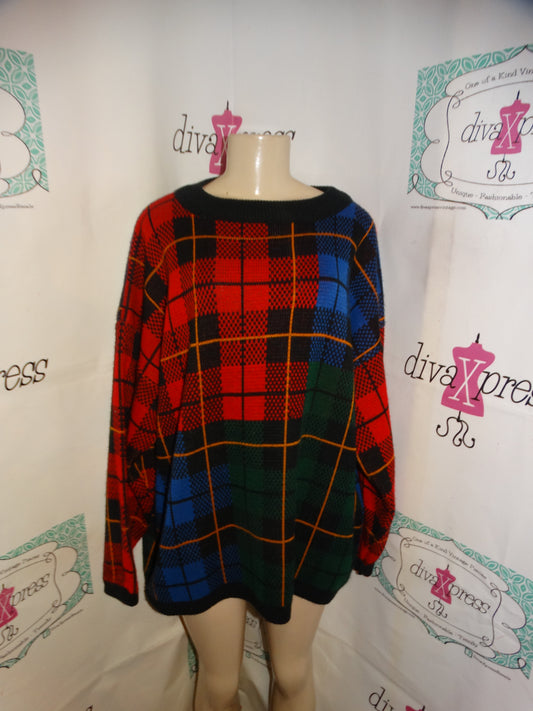 Vintage REd/Black Green Plaid Sweater Size 2x
