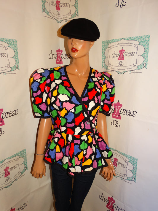 Vintage Julie Duroche Colorful Peplum  Top Size L
