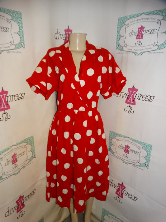Vintage J. Ellis Red/White Polka Dot Dress Size L