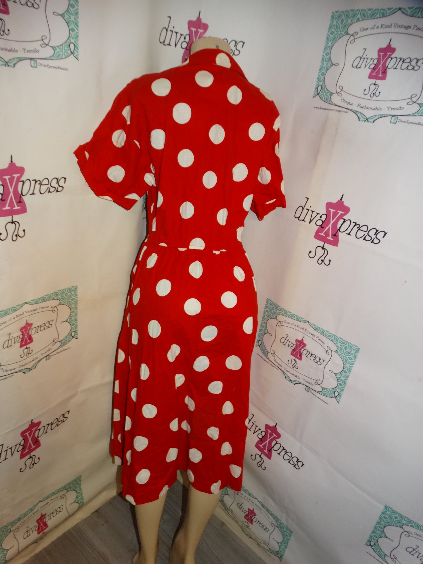 Vintage J. Ellis Red/White Polka Dot Dress Size L