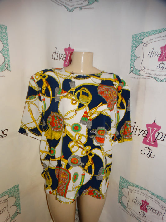 Vintage Jacqueline Lefter White Chain Blouse Size XL