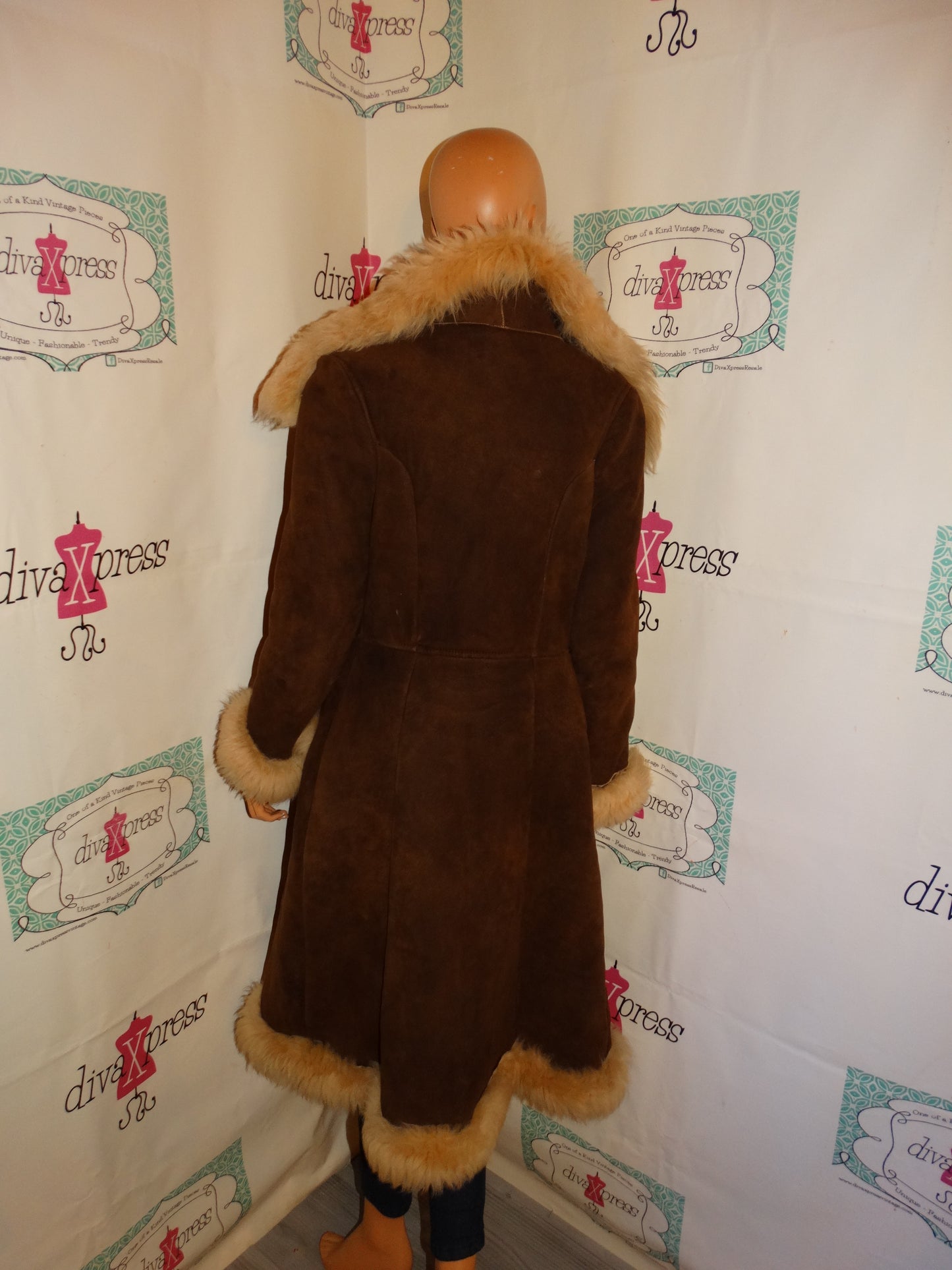 Vintage MB Brown Suede SheepSkin Lined Coat Size S