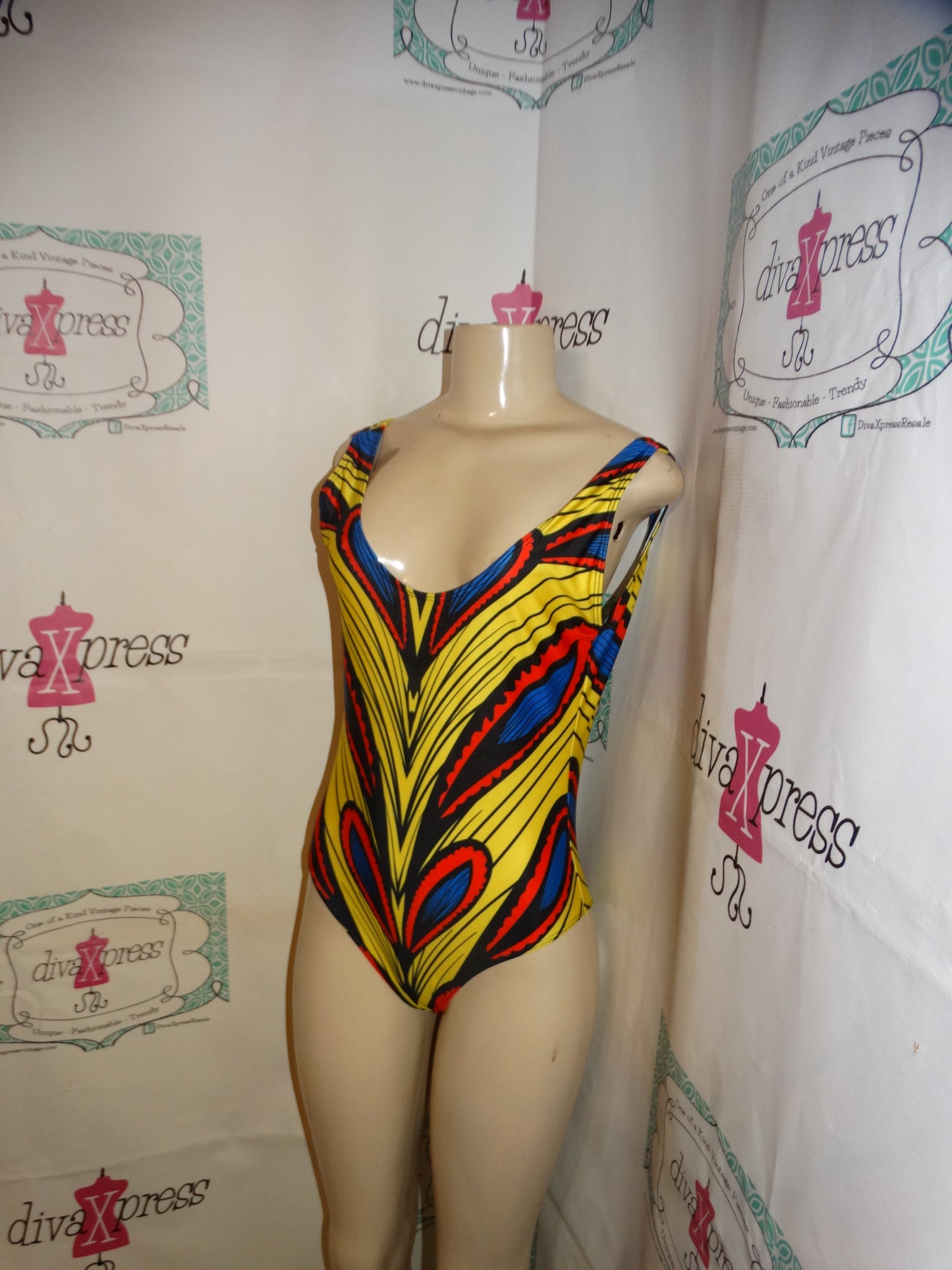 Yellow/Blue Feather Bathing Suit Size M