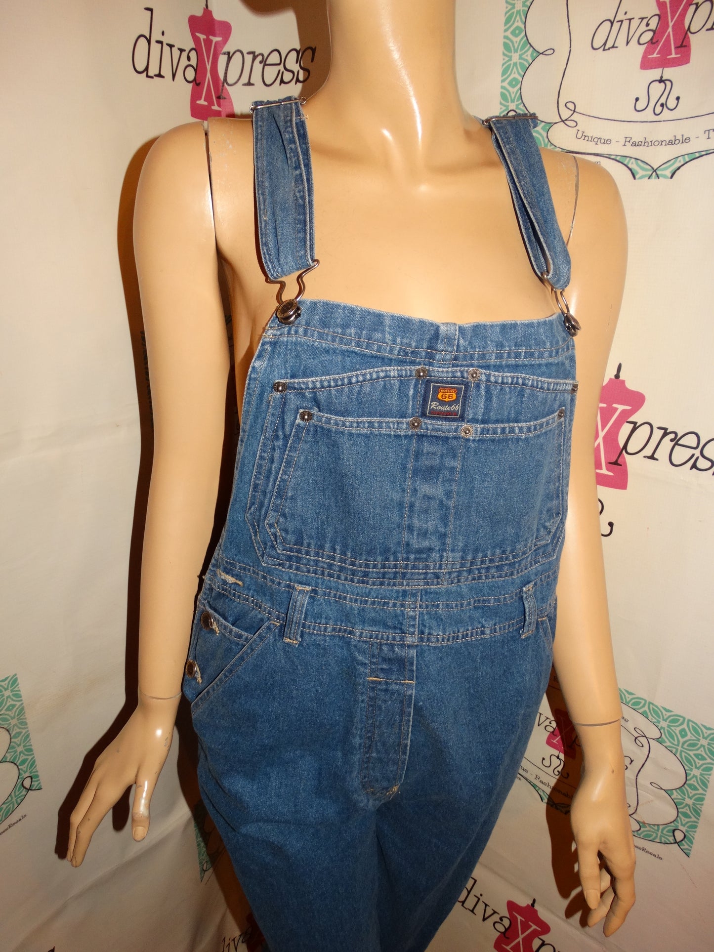 Vintage Route 66 Blue Jean Overalls Size M