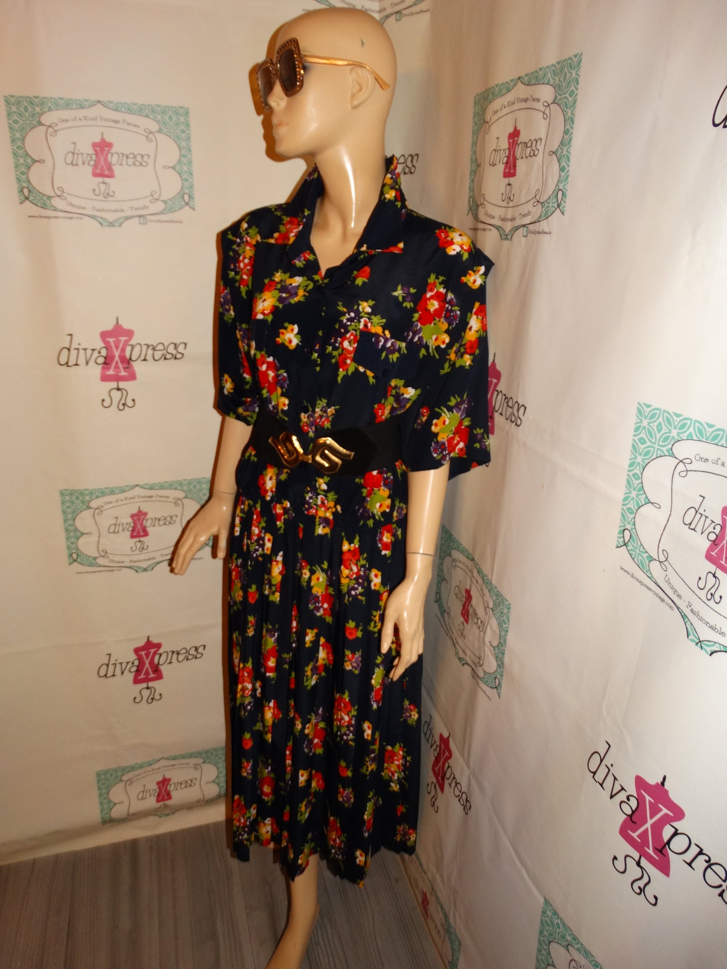 Vintage Leslie Fay Blue Floral Dress Size 3x