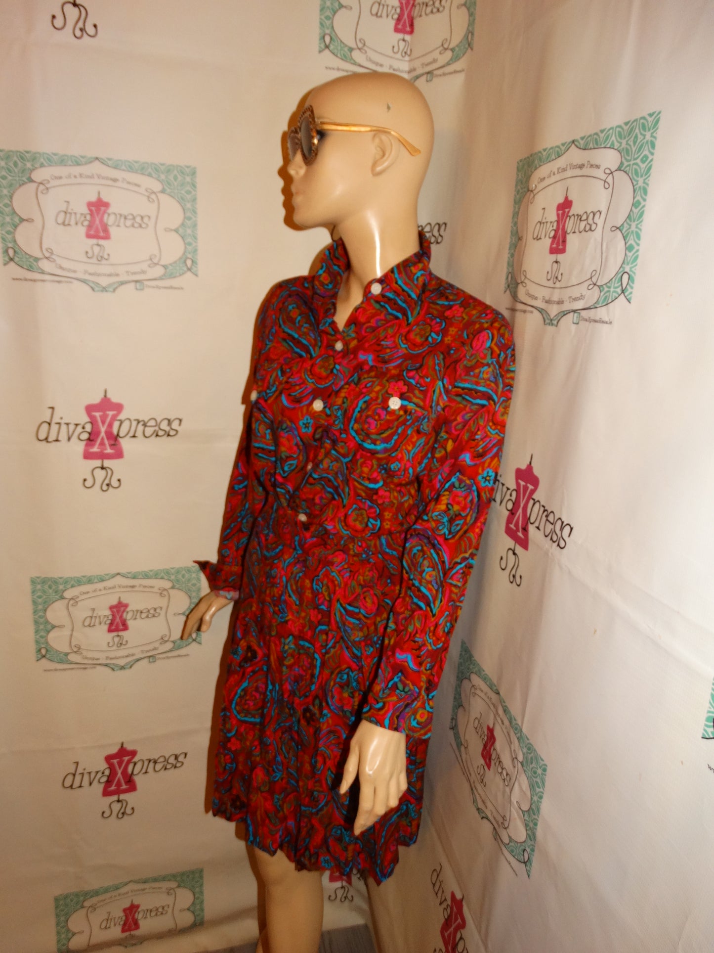 Vintage Maxie Diane Pink floral 2 Piece Skirt Set Size M