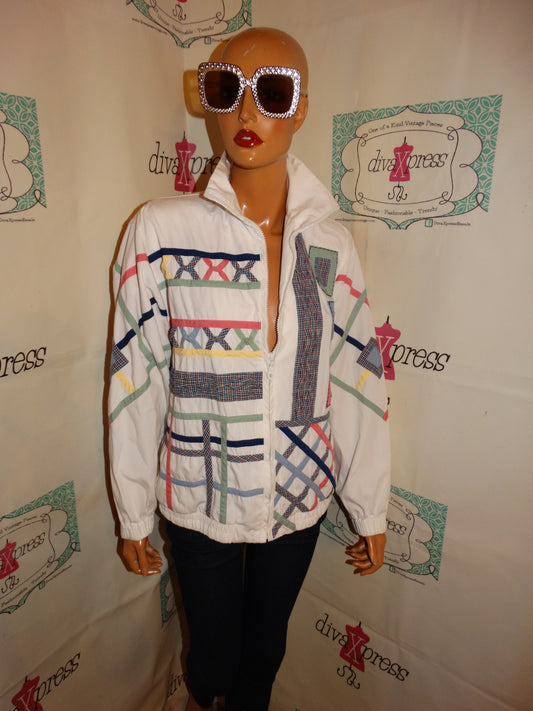 Vintage Koret Francisca White Colorful Jacket Size M