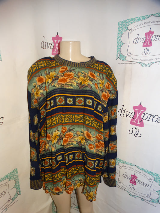 Vintage Melrose Blue Floral Blouse Size 2x