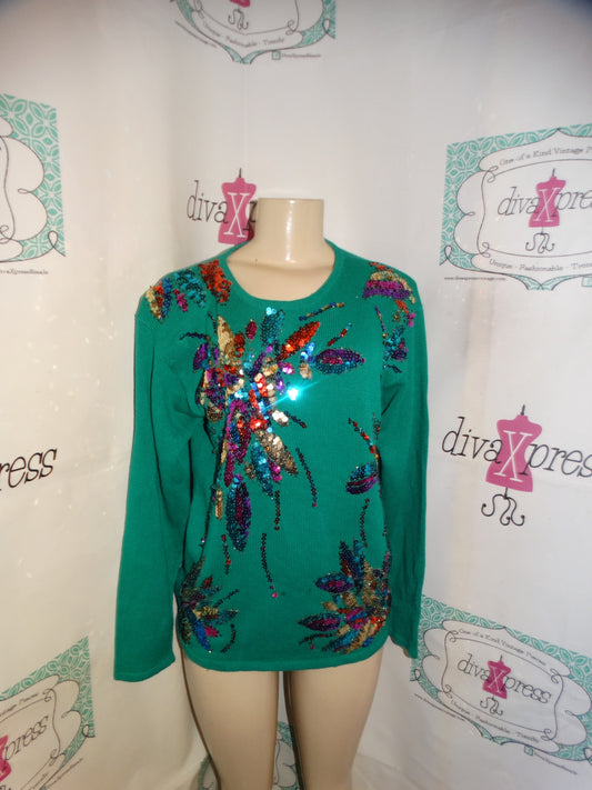 Vintage Lindsey Blake Green Sequins Sweater Size L