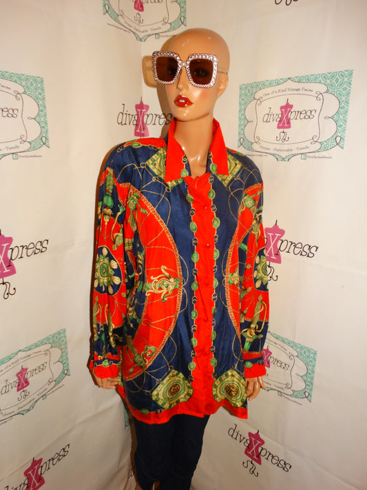 Vintage Stut Collection Blue/Red Versace Style Blouse Size 1x