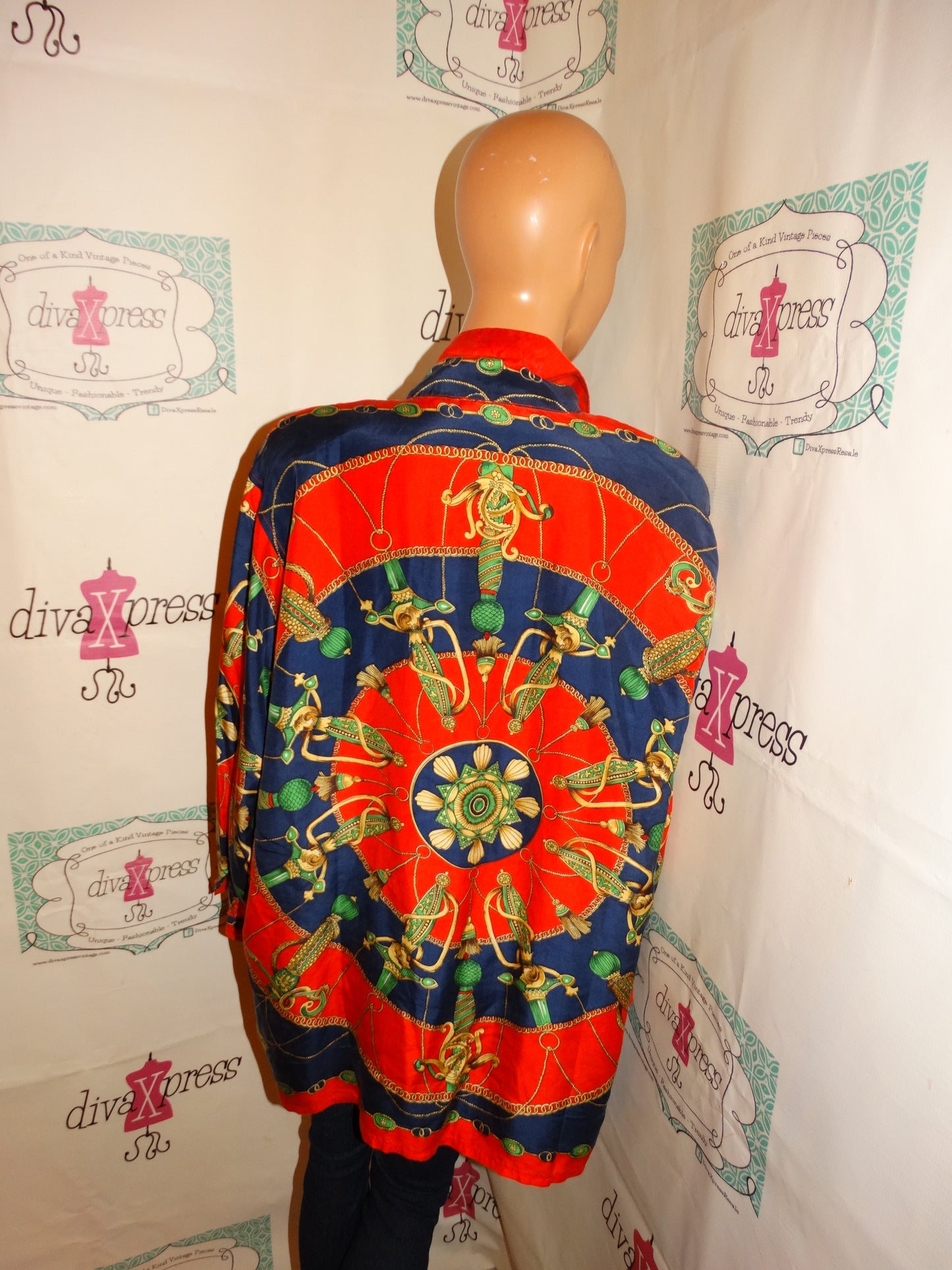 Vintage Stut Collection Blue/Red Versace Style Blouse Size 1x