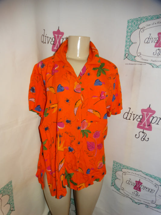 Vintage Sigrid Olsten Orange Colorful Blouse Size L