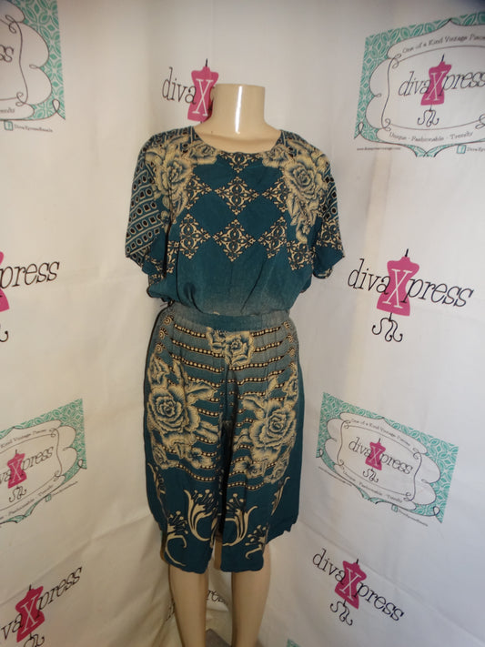 Vintage Lady Cactus Green/Black 2 Piece Short Set Size XL