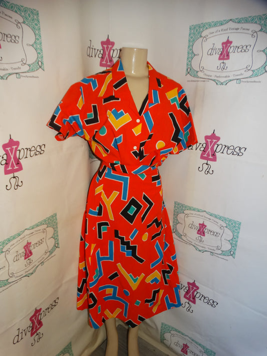 Vintage JBJ Red Colorful 2 Piece Skirt Set Size XL
