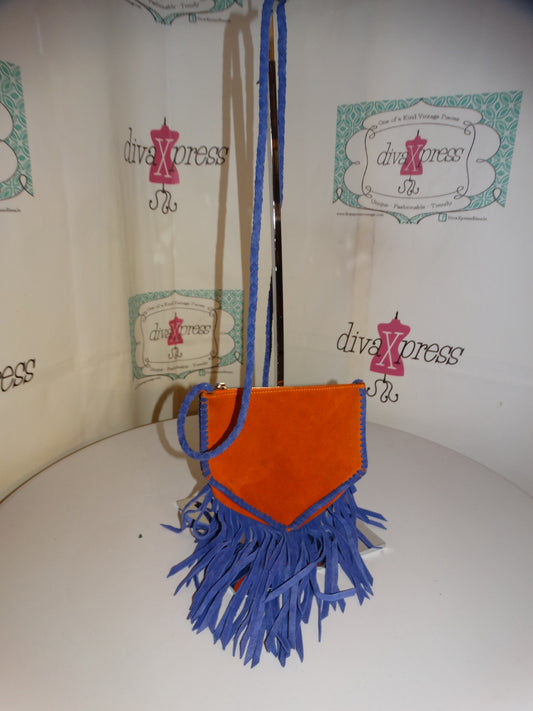 Vintage Orange Suede/Purple Shingle Crossbody Purse Size S