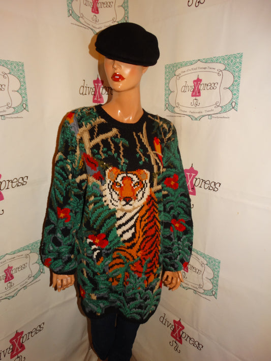 Vintage Signature Black Tiger Sweater Size 1x